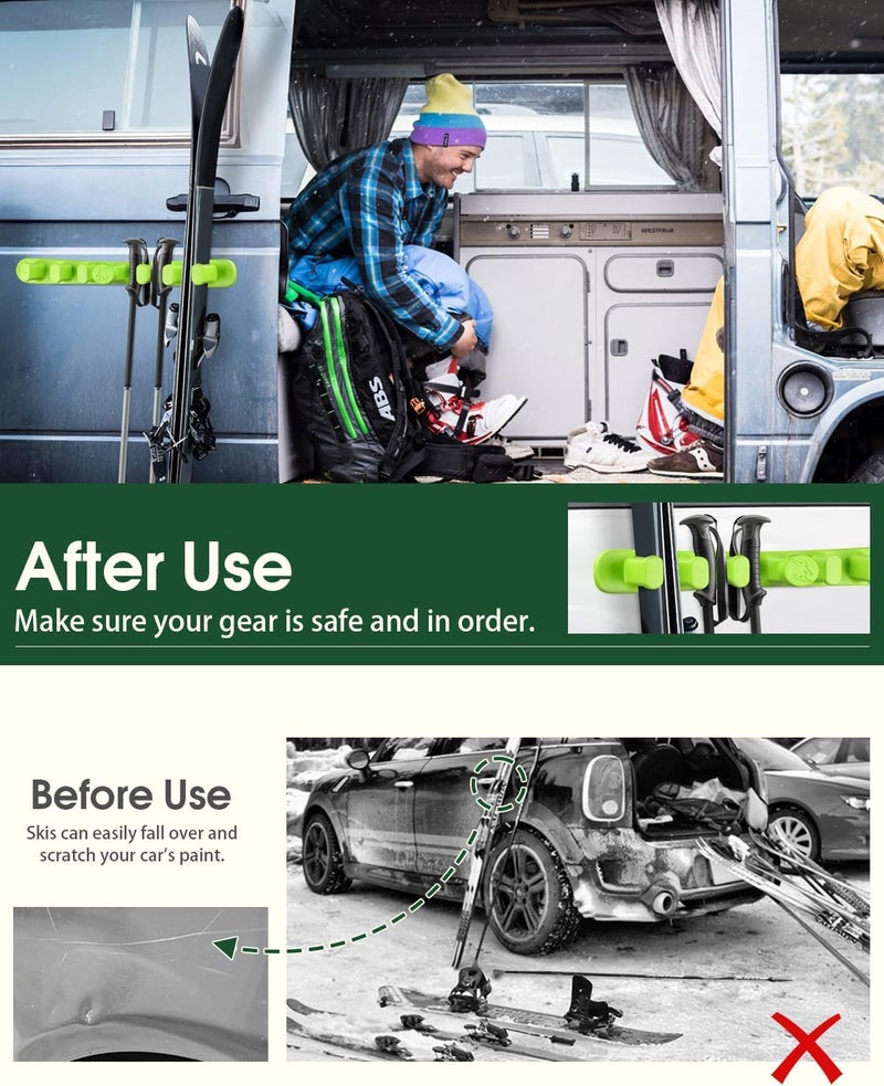 JSAHAH Magnetic Ski Holder for Side of Car – Rig Strips Magnetic Snowboard Mount – Prevent Ski and Snowboard from Tipping Over – Protects Vehicle from Scratches - Snowboard Accessories (Green) - Image 2